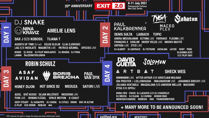 EXIT Festival 2021: Komplettes Lineup für mts Dance Arena, No Sleep Novi Sad und Urban Bug veröffentlicht